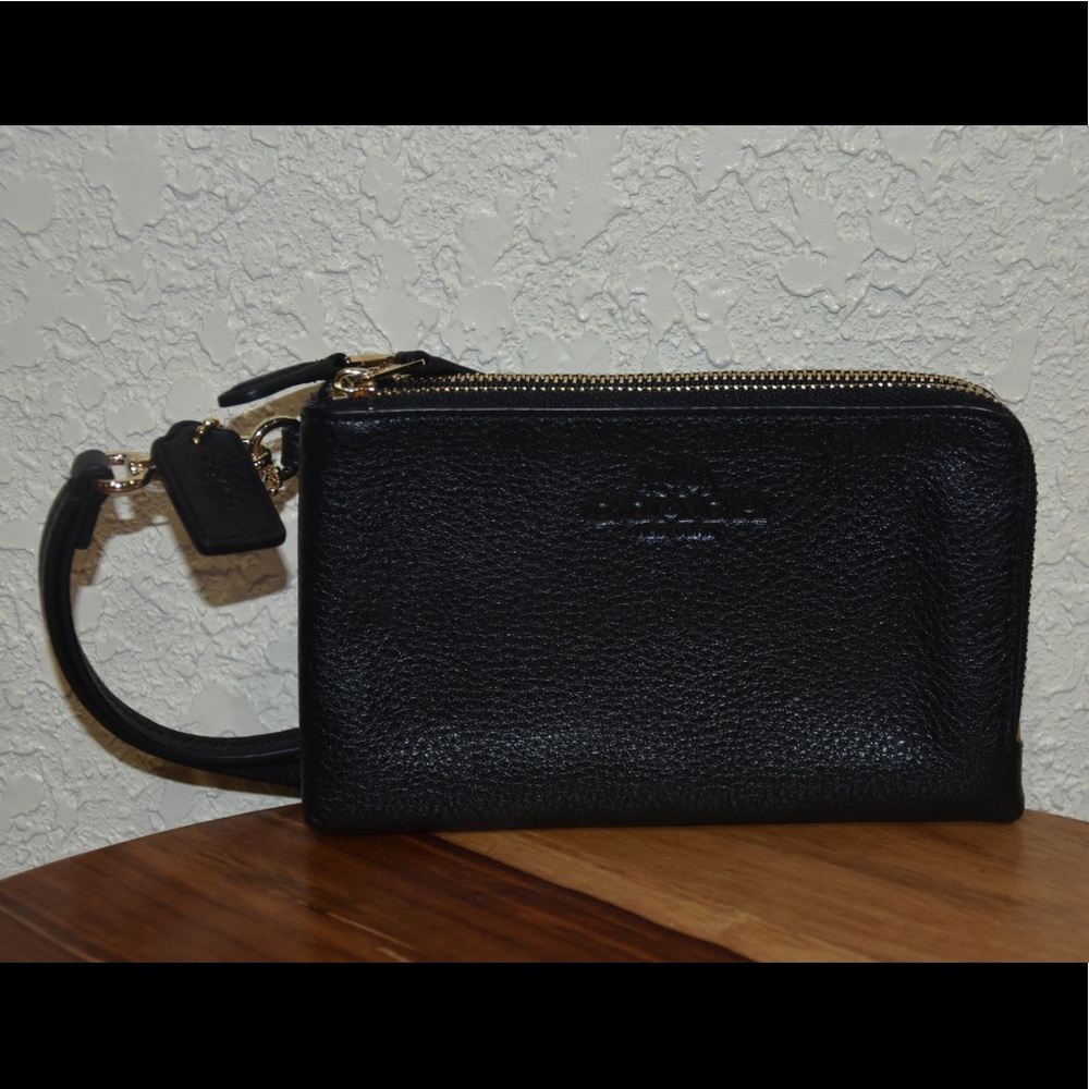 COACH Pebble Leather Double Corner Zip Wristlet